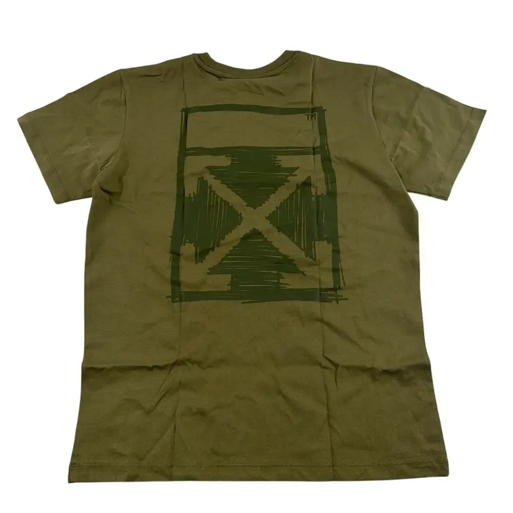 Off White Boys Army Green Scribble Graphic Basic Fit Tee Size 16